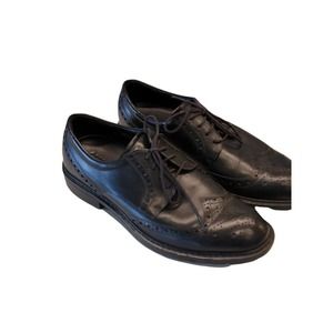 ecco vitrus mens wingtip dress shoes size 9 black leather EUC